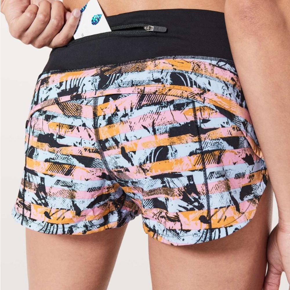 lululemon athletica Women's Black and Orange Patterned Athletic Shorts